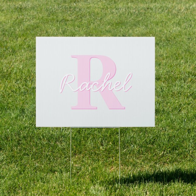 Cute Customizable Monogram | Pink Ombre & Gray Sign (Insitu)