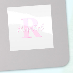 Cute Customizable Monogram Pink Ombre & Gray Sticker