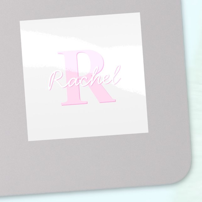 Cute Customizable Monogram | Pink Ombre & Gray Sticker (Creator Uploaded)