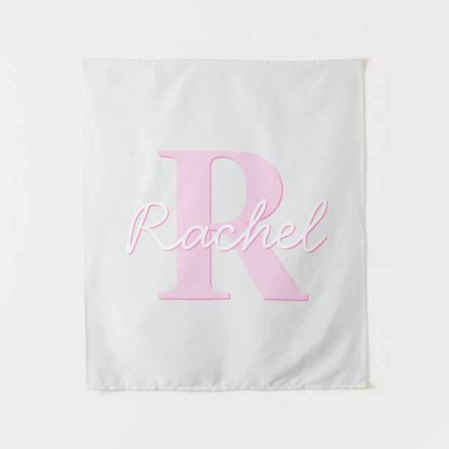 Cute Customizable Monogram | Pink Ombre & Gray Tapestry (Front)