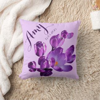 Cute customizable name Amy purple crocus floral Throw Pillow
