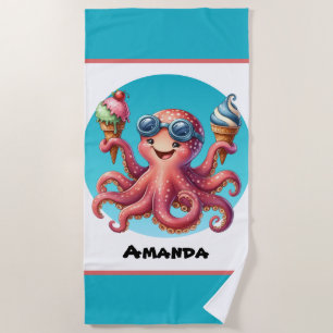 Cute customizable octopus ice cream  beach towel