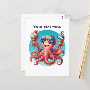 Cute customizable octopus ice cream postcard