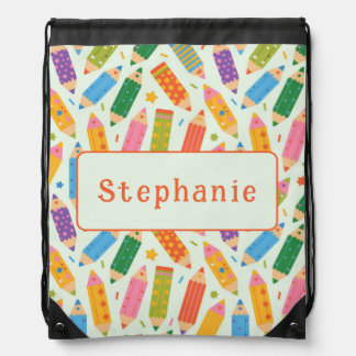 Cute Customizable Pencil Print Drawstring Bag