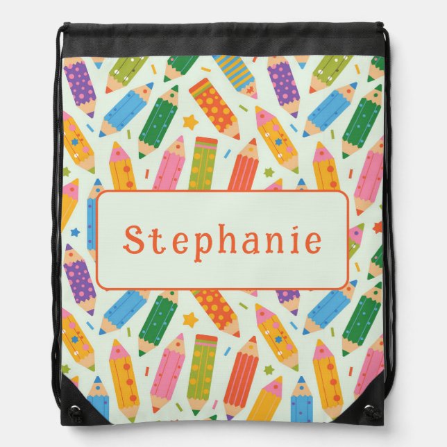 Cute Customizable Pencil Print Drawstring Bag (Front)