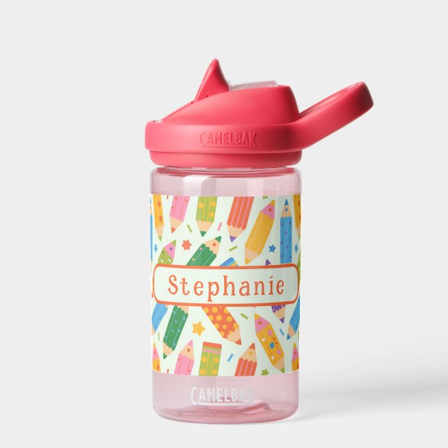 Cute Customizable Pencil Print Water Bottle (Left)