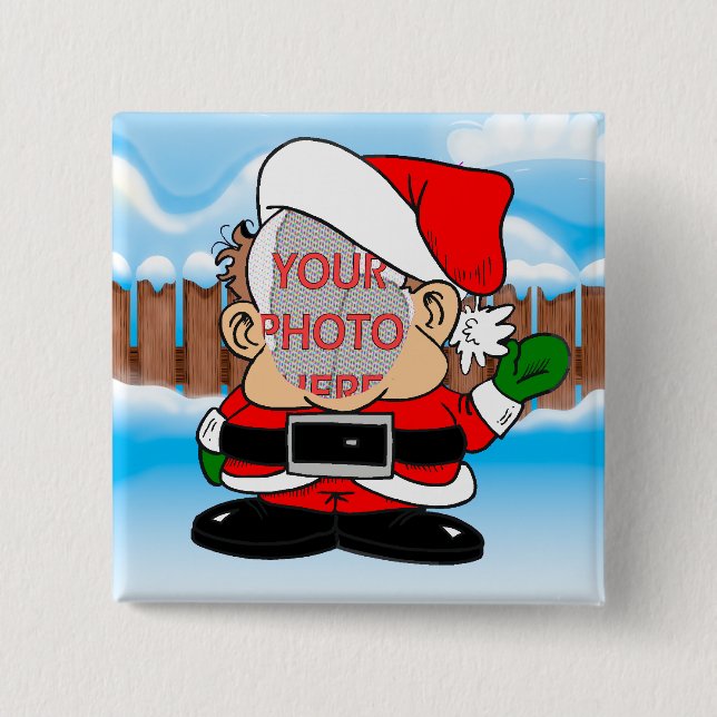 Cute Customizable Photo Santa's little helper Pinback Button (Front)