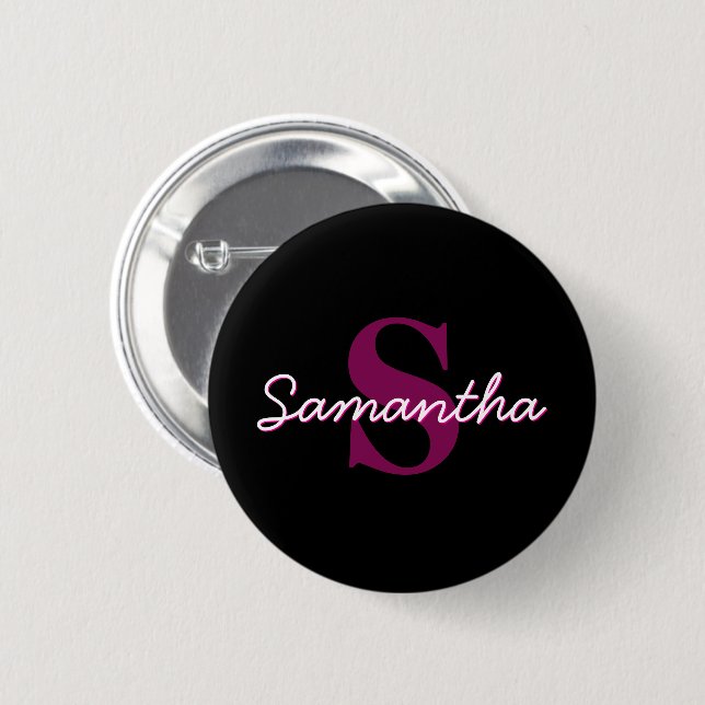 Cute Customizable Pink & Black Monogram Script Button (Front & Back)