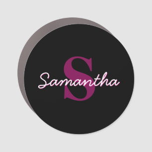 Cute Customizable Pink & Black Monogram Script Car Magnet