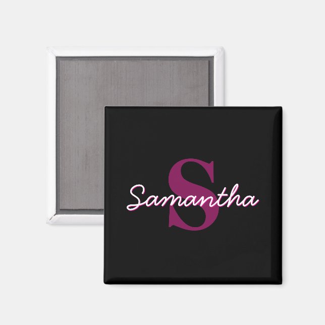 Cute Customizable Pink & Black Monogram Script Magnet (Front/Back)
