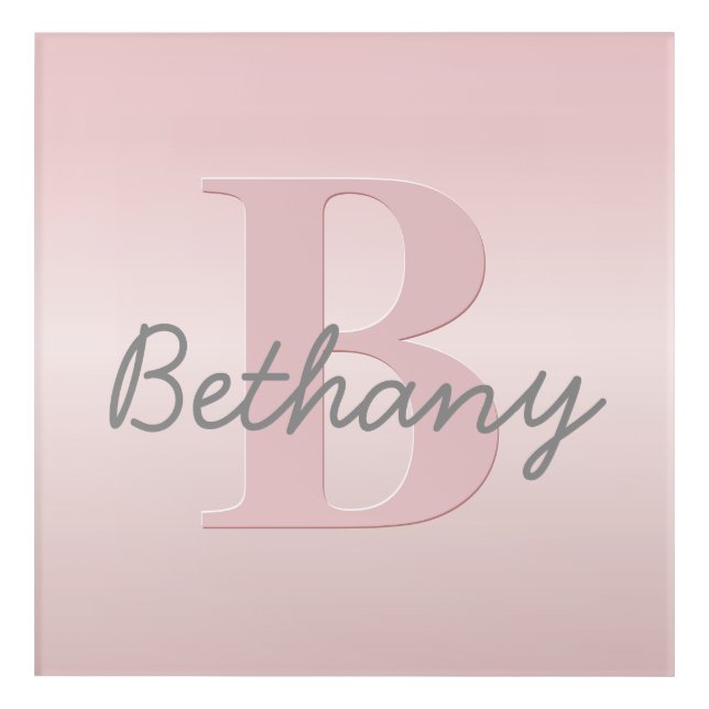 Cute Customizable Pink Monogram & Your Name Script Acrylic Print (Front)