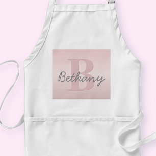Cute Customizable Pink Monogram & Your Name Script Adult Apron