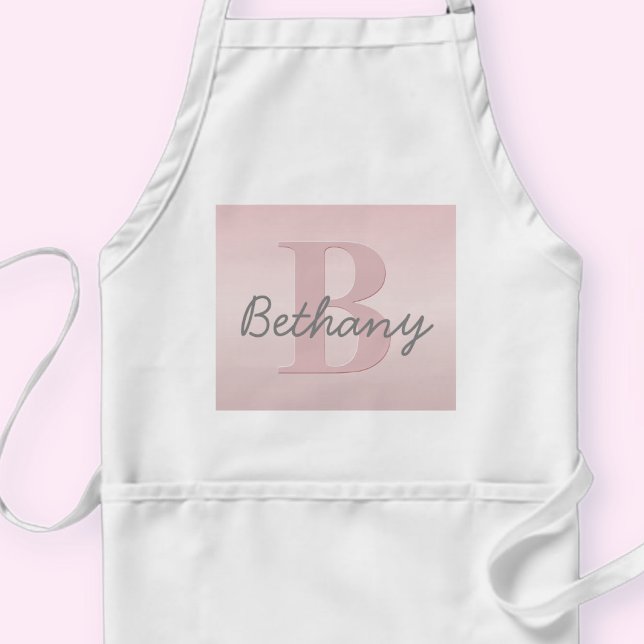 Cute Customizable Pink Monogram & Your Name Script Adult Apron (Creator Uploaded)