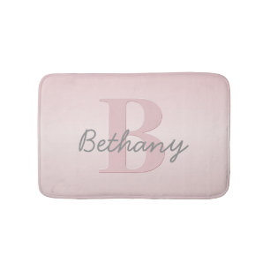 Cute Customizable Pink Monogram & Your Name Script Bath Mat