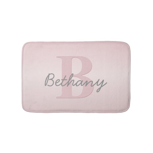 Cute Customizable Pink Monogram & Your Name Script Bath Mat (Front)