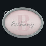 Cute Customizable Pink Monogram & Your Name Script Belt Buckle<br><div class="desc">Cute & girly monogram.</div>