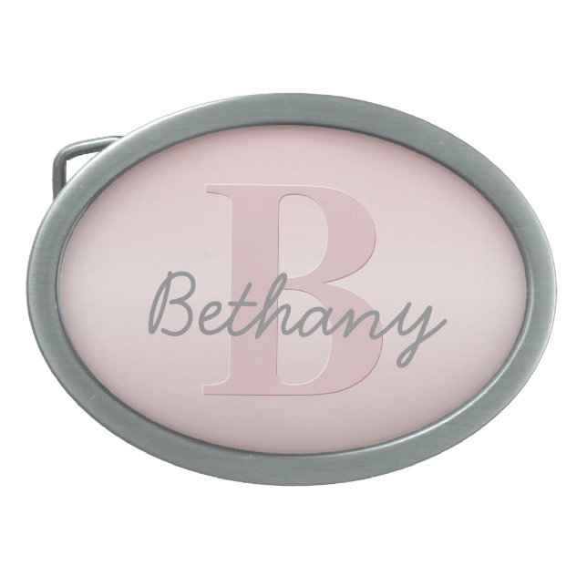 Cute Customizable Pink Monogram & Your Name Script Belt Buckle (Front)