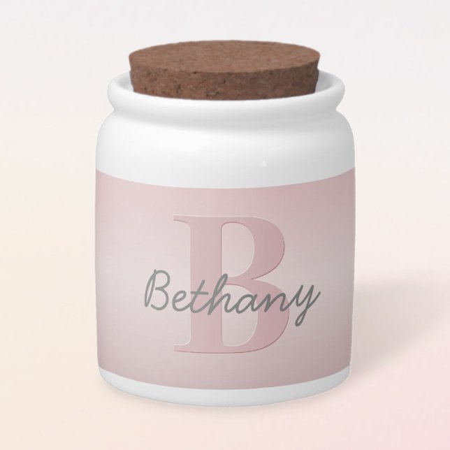 Cute Customizable Pink Monogram & Your Name Script Candy Jar (Creator Uploaded)