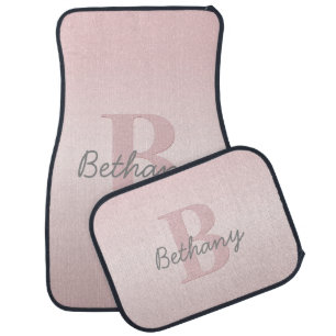 Cute Customizable Pink Monogram & Your Name Script Car Floor Mat