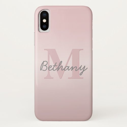 Cute Customizable Pink Monogram  Your Name Script iPhone X Case