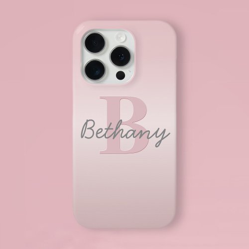 Cute Customizable Pink Monogram  Your Name Script iPhone 15 Pro Case