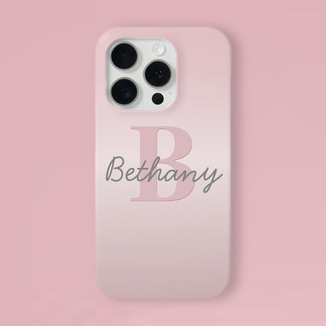 Cute Customizable Pink Monogram & Your Name Script Case-Mate iPhone Case (Creator Uploaded)