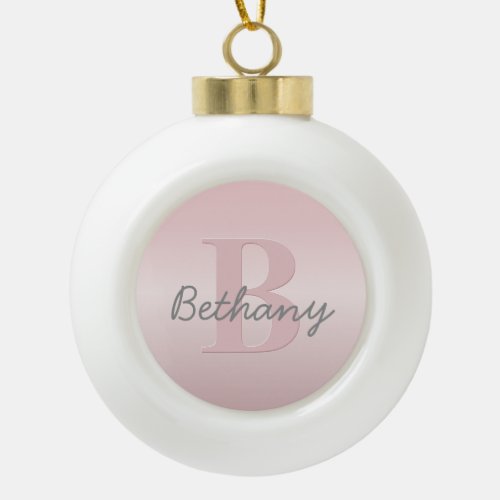 Cute Customizable Pink Monogram  Your Name Script Ceramic Ball Christmas Ornament