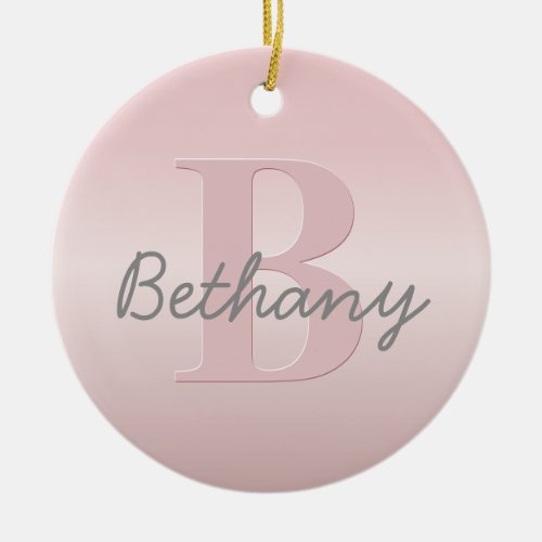 Cute Customizable Pink Monogram  Your Name Script Ceramic Ornament