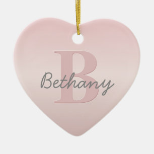 Cute Customizable Pink Monogram & Your Name Script Ceramic Ornament