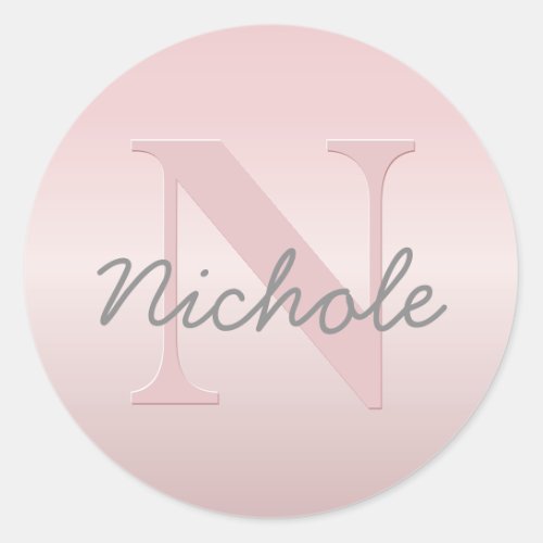 Cute Customizable Pink Monogram  Your Name Script Classic Round Sticker