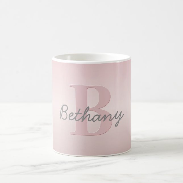 Cute Customizable Pink Monogram & Your Name Script Coffee Mug (Center)