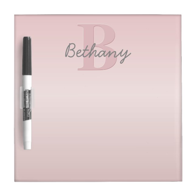 Cute Customizable Pink Monogram & Your Name Script Dry Erase Board (Front)