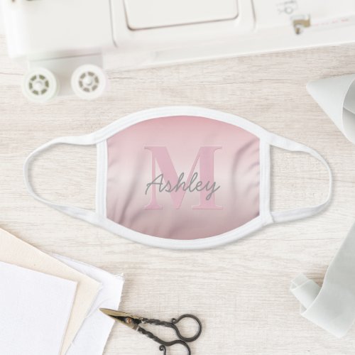 Cute Customizable Pink Monogram  Your Name Script Face Mask