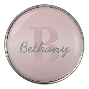 Cute Customizable Pink Monogram & Your Name Script Golf Ball Marker