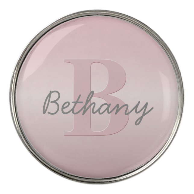 Cute Customizable Pink Monogram & Your Name Script Golf Ball Marker (Front)