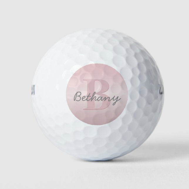Cute Customizable Pink Monogram & Your Name Script Golf Balls (Front)
