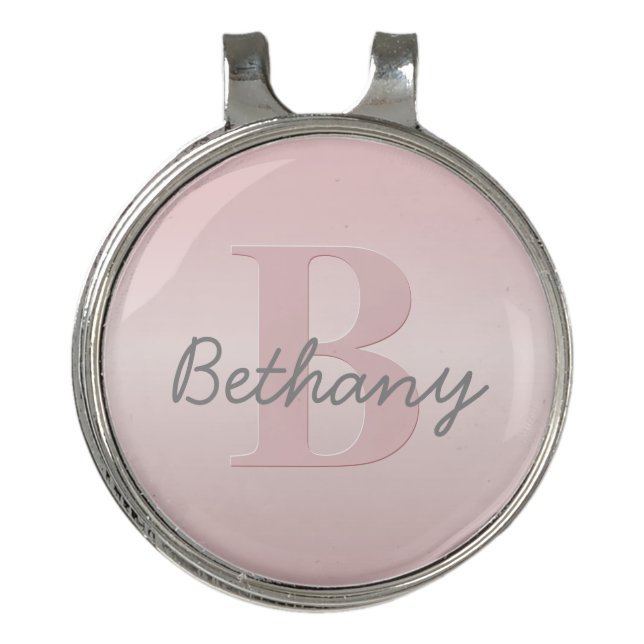 Cute Customizable Pink Monogram & Your Name Script Golf Hat Clip (Front)