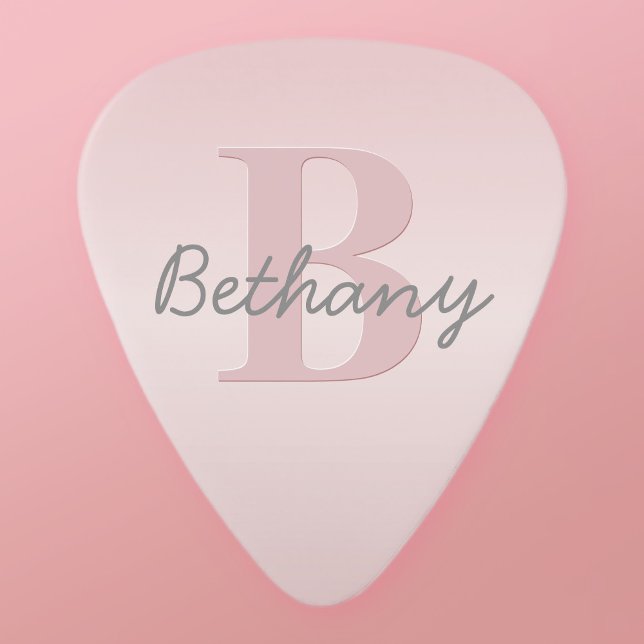 Cute Customizable Pink Monogram & Your Name Script Guitar Pick (Creator Uploaded)