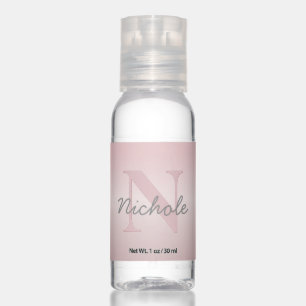 Cute Customizable Pink Monogram & Your Name Script Hand Sanitizer