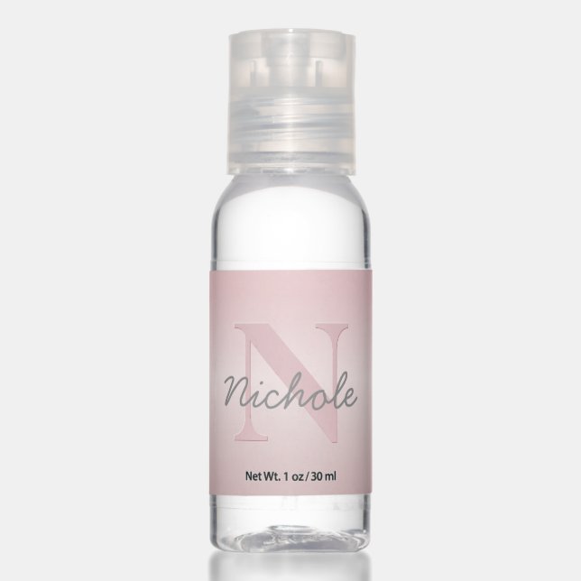 Cute Customizable Pink Monogram & Your Name Script Hand Sanitizer (Front)