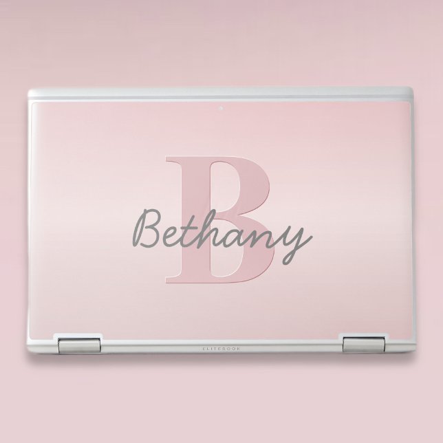 Cute Customizable Pink Monogram & Your Name Script HP Laptop Skin (Creator Uploaded)