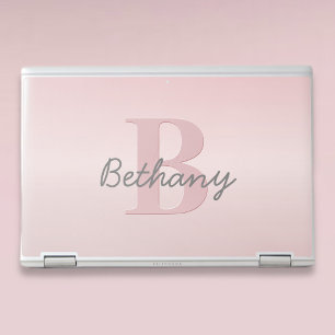 Cute Customizable Pink Monogram & Your Name Script HP Laptop Skin