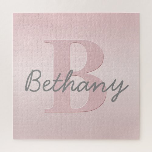 Cute Customizable Pink Monogram  Your Name Script Jigsaw Puzzle