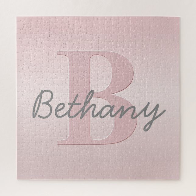 Cute Customizable Pink Monogram & Your Name Script Jigsaw Puzzle (Vertical)