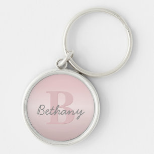 Cute Customizable Pink Monogram & Your Name Script Keychain