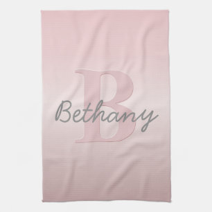 Cute Customizable Pink Monogram & Your Name Script Kitchen Towel