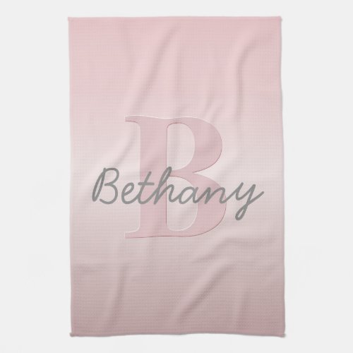 Cute Customizable Pink Monogram  Your Name Script Kitchen Towel