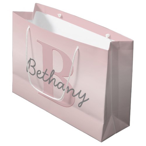 Cute Customizable Pink Monogram  Your Name Script Large Gift Bag