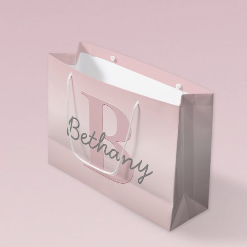 Cute Customizable Pink Monogram  Your Name Script Large Gift Bag