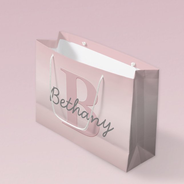 Cute Customizable Pink Monogram & Your Name Script Large Gift Bag (Creator Uploaded)